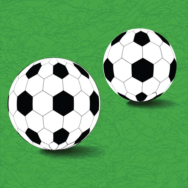 Pelotas de fútbol, dos - sobre fondo verde original abstracto - ilustración vectorial — Archivo Imágenes Vectoriales