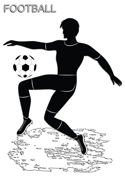 Boceto - Jugador de fútbol con pelota - pincelada en estilo grunge - aislado sobre fondo blanco - ilustración de arte, vector — Archivo Imágenes Vectoriales