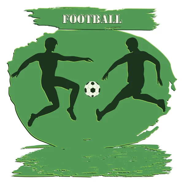 Dos futbolistas con pelota - fondo con un trazo de pincel verde en estilo grunge - ilustración de arte, vector — Archivo Imágenes Vectoriales