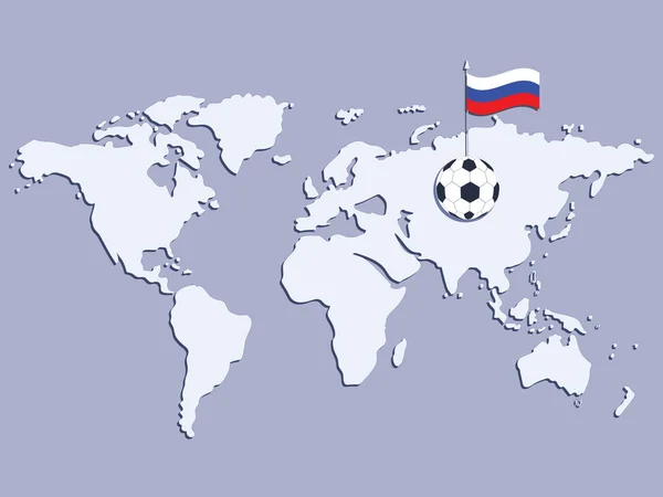 Pallone Calcio Con Bandiera Della Russia Sulla Mappa Del Mondo — Vettoriale Stock