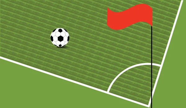 Una pelota en un campo de fútbol verde con una bandera roja - vector de arte. Póster Deportes — Archivo Imágenes Vectoriales