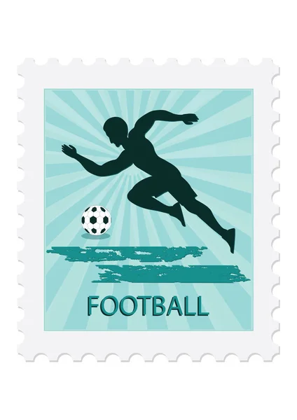 Sello postal - Jugador de fútbol con pelota - aislado sobre fondo blanco - ilustración de arte vectorial. Colección de deportes — Archivo Imágenes Vectoriales