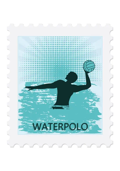 Postage stamp - Water polo - Player with ball - isolated on white background - vector art illustration. Sports Collection — Stock Vector