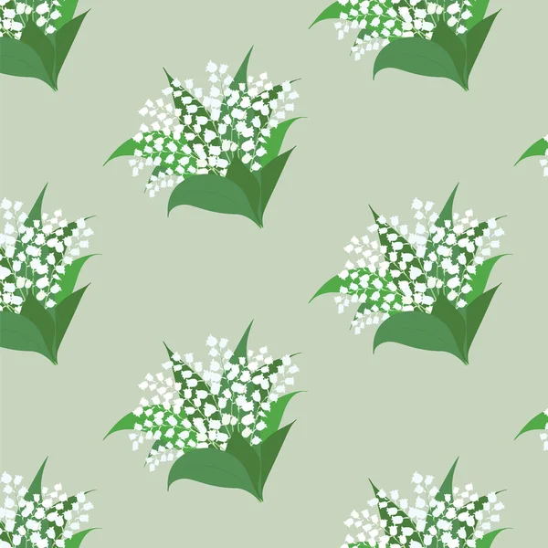Motif - Lys du bouquet de la vallée sur fond vert clair - illustration d'art vectoriel — Image vectorielle