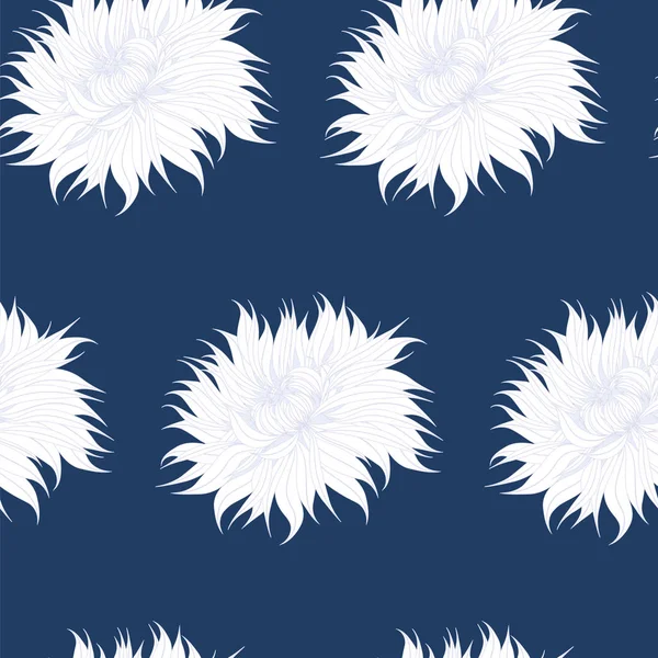 Motif - Chrysanthème blanc - fond bleu foncé - illustration d'art vectoriel — Image vectorielle