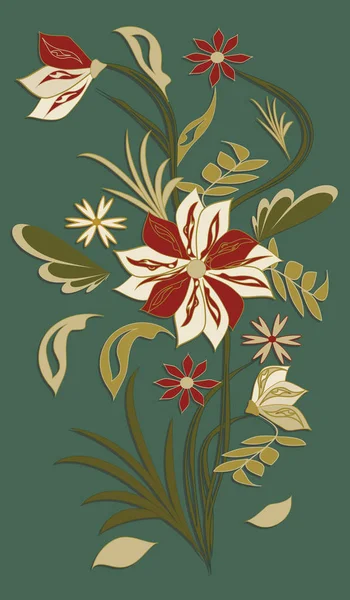 Boeket van abstracte originele bloemen - geïsoleerd op donkere groene achtergrond - vector kunst illustratie — Stockvector