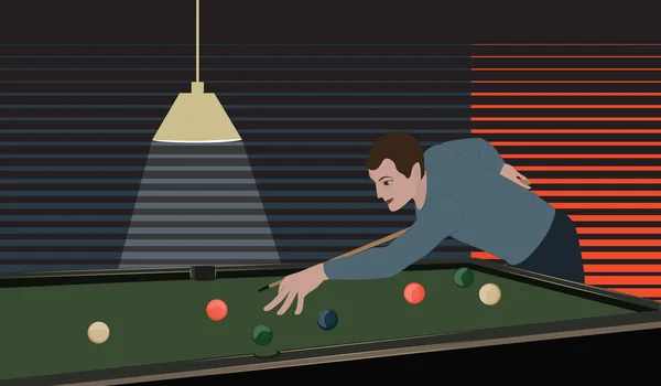 Salle de billard - hommes avec queue - table de billard avec boules - illustration vectorielle artistique créative — Image vectorielle