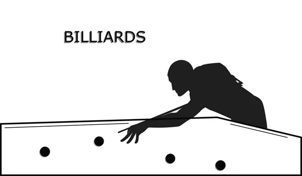 Skitse - Billard - silhuet af mand med cue ved bord med bolde - isoleret på hvid baggrund - kunstvektor illustration – Stock-vektor