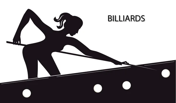 Skitse - Billard - silhuet af kvinde med cue ved bord med bolde - isoleret på hvid baggrund - kunstvektor illustration – Stock-vektor