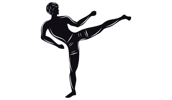 男子跆拳道黑色剪影-在白色背景下隔离-艺术矢量插图 — 图库矢量图片