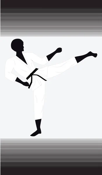 Judoista - silueta negra en un traje blanco - aislado con un elemento de abstracción para el diseño - ilustración de vectores de arte — Vector de stock