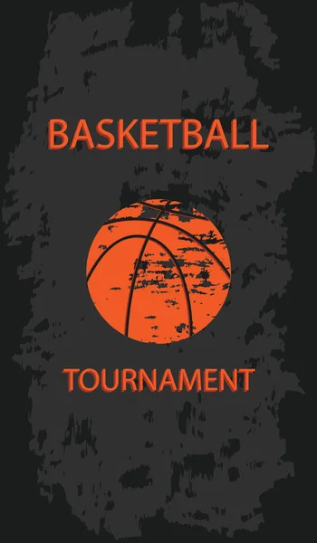 Grunge Basketball - naranja sobre fondo negro - ilustración de arte vectorial. Póster deportivo . — Archivo Imágenes Vectoriales