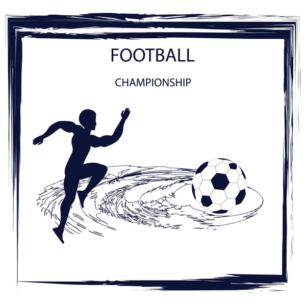 Campeonato de fútbol - silueta de jugador de fútbol con bola - elemento grunge - aislado sobre fondo blanco - arte vectorial. Póster deportivo — Archivo Imágenes Vectoriales