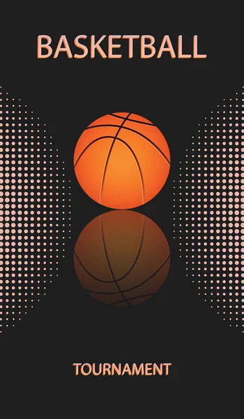 Чемпіонат з баскетболу - помаранчевий м'яч з дзеркальним зображенням - абстрактні елементи на темному тлі - векторне мистецтво. Спортивний плакат — стоковий вектор