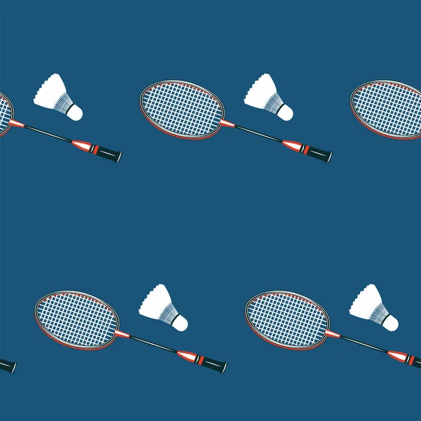 Patrón deportivo - bádminton y volante - sobre fondo azul oscuro - vector de arte — Vector de stock