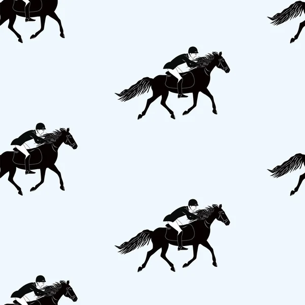 Patrón - Jinete salta a caballo - negro sobre fondo blanco - vector de arte — Vector de stock