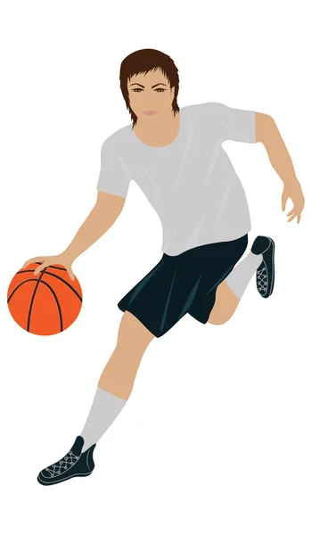 Basketballspieler mit Ball, in sportlicher Form - isoliert auf weißem Hintergrund - Kunstvektor. — Stockvektor