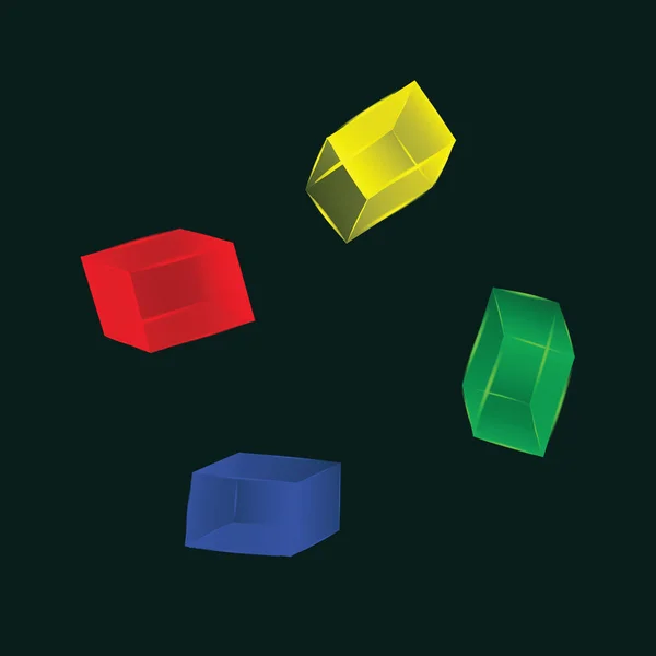 Cubes de verre lumineux sur fond noir - rouge, bleu, vert, jaune - Élément de design - vecteur d'art — Image vectorielle