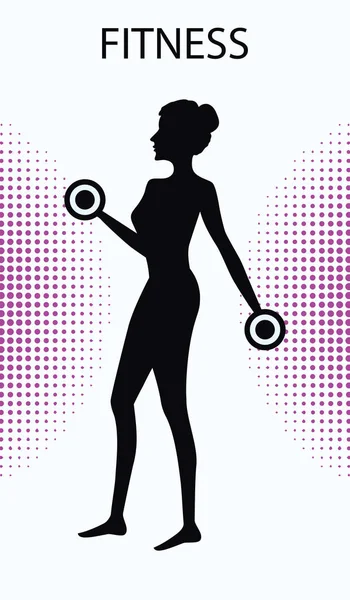 Fitness - weibliche Silhouette - Kraftübungen mit Hantel für die Hände - isoliert auf weißem Hintergrund mit abstraktem Element - Kunstvektor — Stockvektor
