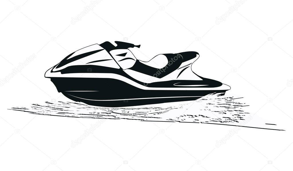 Sketch - Water motorcycle - abstract wave - isolated on white background - art vector illustration