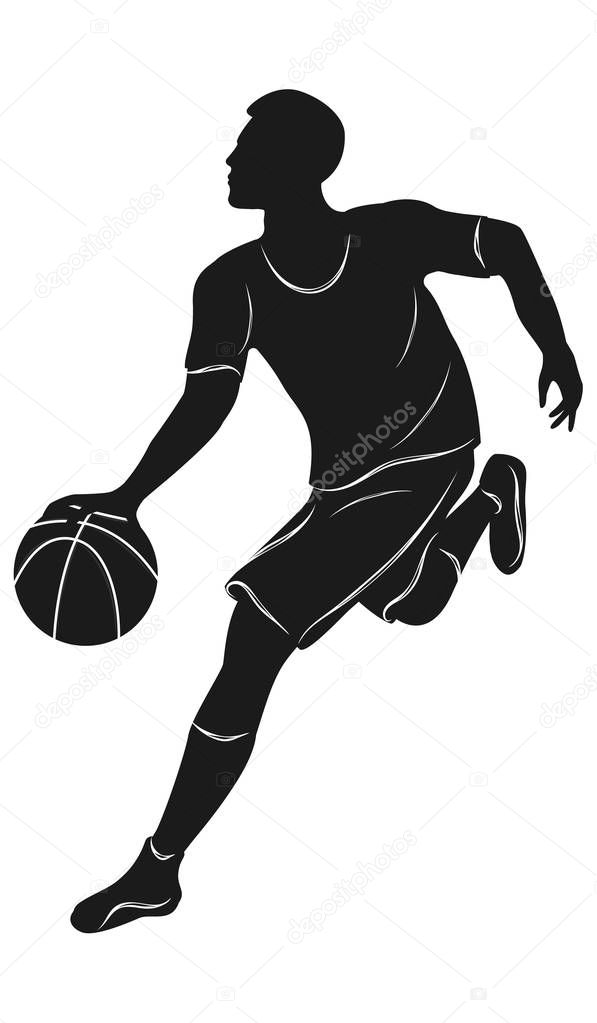 Sketch - Basketball player with ball - Isolated on white background - Art vector.