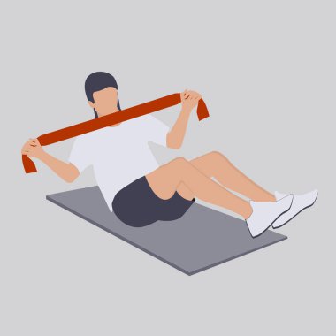 Kauçuk bant - adam kolların kaslarını eğitir - vektör. Fitness Spor Kulübü. Fiziksel egzersiz..