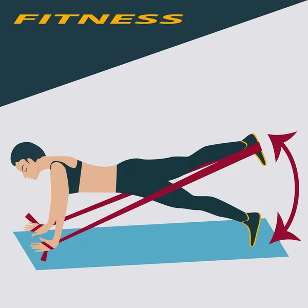 Ελαστική ζώνη - γυναίκα κάνει άσκηση για τους μυς των ποδιών - διάνυσμα. Γυμναστική. Αθλητικός Όμιλος. — Διανυσματικό Αρχείο