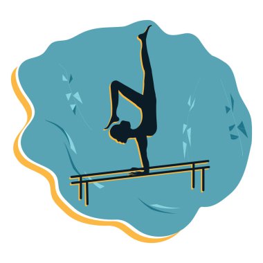 Paralel parmaklıklardaki jimnastikçiler amuda kalkar - vektör. Spor Kulübü.