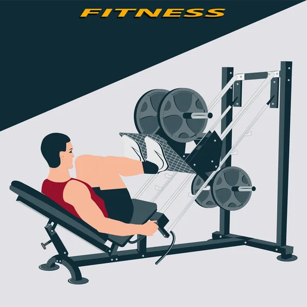 Power trainer - άσκηση για τους μυς των ποδιών, ο άνθρωπος ανυψώνει το βάρος - διάνυσμα. Αθλητικός Όμιλος. Γυμναστήριο — Διανυσματικό Αρχείο