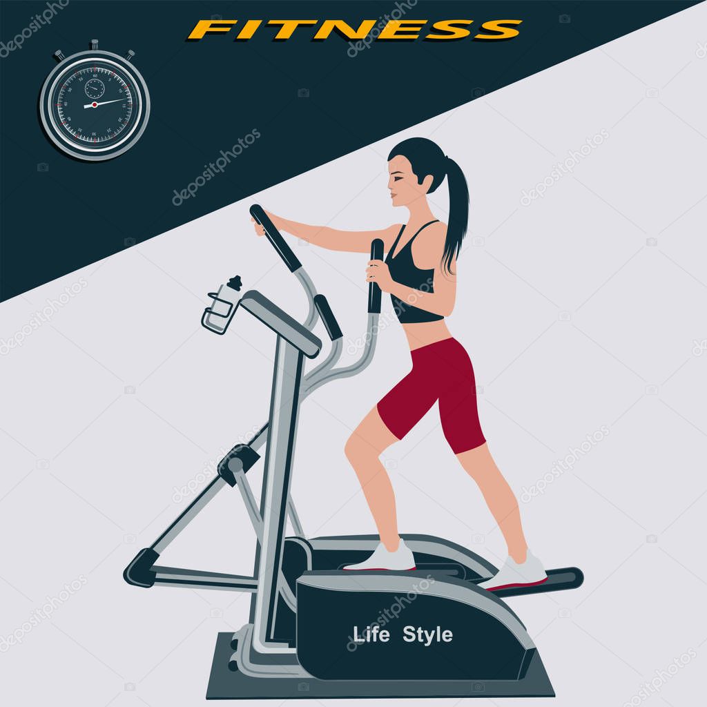Girl on an exercise bike - vector. Sport Club. Fitness