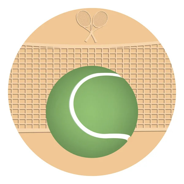 Теннисный мяч - зеленый на желтой иконке с сеткой для игры - изолированный - вектор. Теннис. Досуг . — стоковый вектор