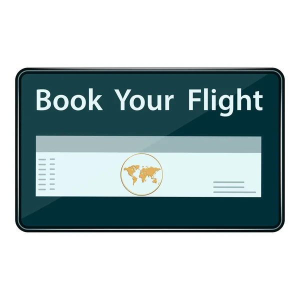 フライトを予約する-タブレットの電子チケット-ベクトル。オンライン旅行モバイルアプリ。eショッピングコンセプト. — ストックベクタ
