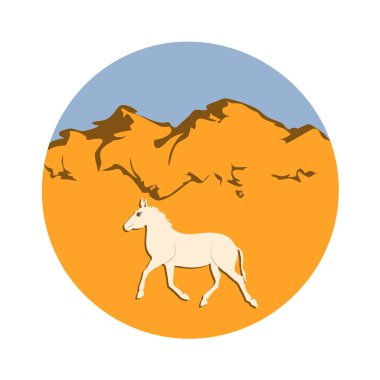 Çölde eşek, kum tepeleri - yuvarlak ikon - beyaz arka planda izole - vektör. Çevre koruma. Hayvan Dünyası.