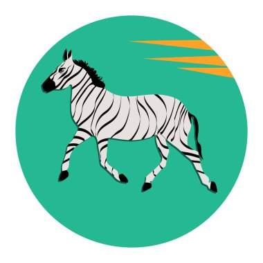 Zebra - yuvarlak simge - beyaz arkaplanda izole edilmiş - vektör. Çevre koruma. Hayvan Dünyası.
