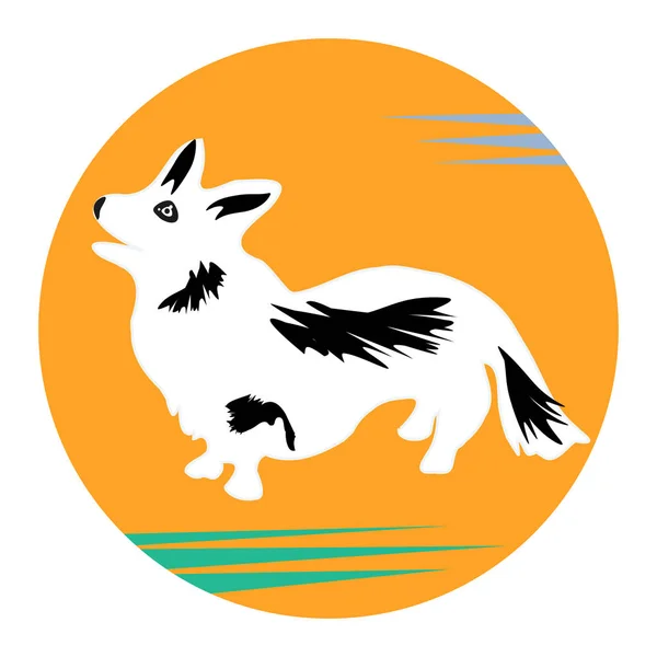 Cão - pequeno kogri branco - ícone redondo - isolado em um fundo branco - vetor. Protecção do ambiente. Mundo animal . —  Vetores de Stock