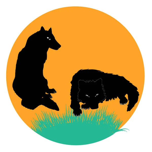 Lobo y lobo - icono redondo aislado sobre un fondo blanco - vector. Protección Ambiental. Mundo animal . — Vector de stock