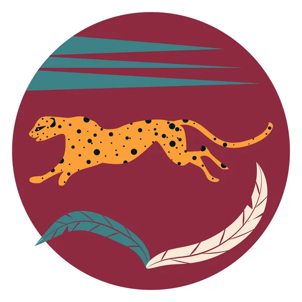 Ejecutando jaguar - icono redondo, aislado sobre fondo blanco - vector. Mundo animal. Mitología . — Vector de stock