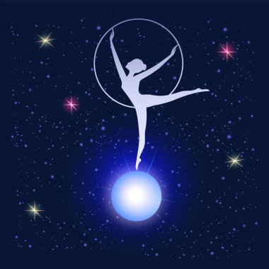 Yıldızlı gökyüzü - çemberli kadın - çizim, soyut, sanat, vektör. Sihir. Okültizm. Uzay Galaksisi