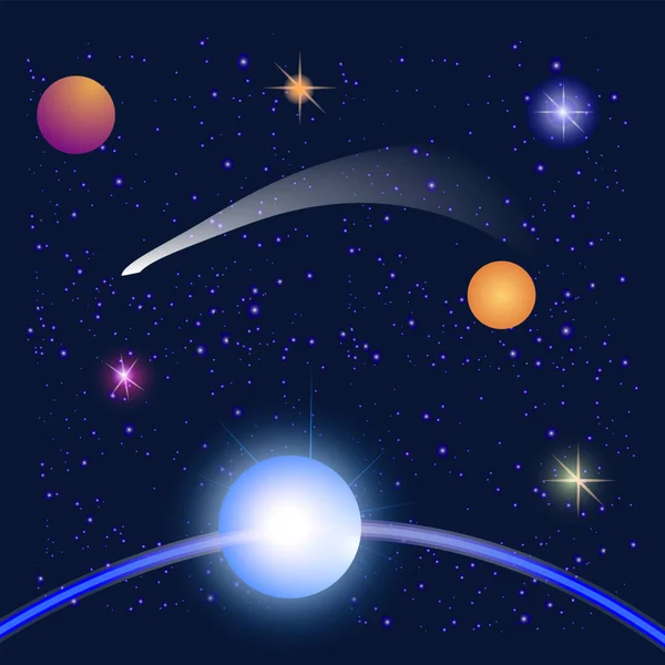 Galaxy plads, stjerner, kredsløb, planet, komet- illustration, abstrakt, kunst, vektor . – Stock-vektor