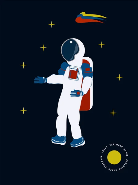 Astronaut - plochý styl, tmavě modré pozadí - vektor. Tapetový smartphone. Průzkum vesmíru. — Stockový vektor