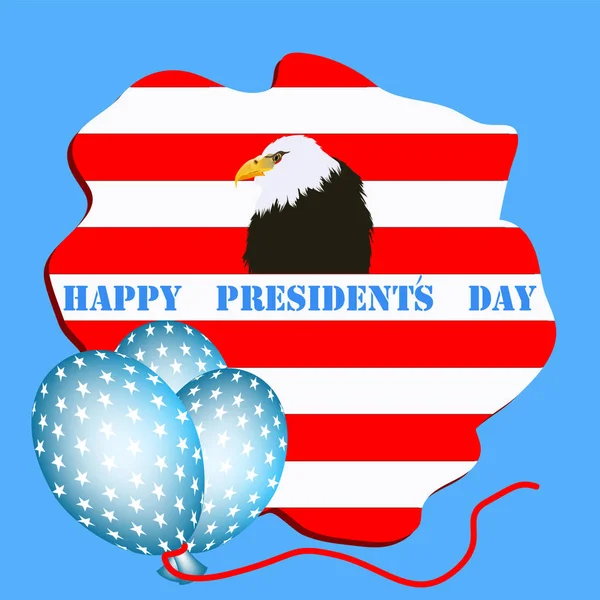 幸せな大統領の日-赤と白のストライプ、ワシ、風船-青の背景に隔離された-ベクトル。祭りの抽象アイコン. — ストックベクタ