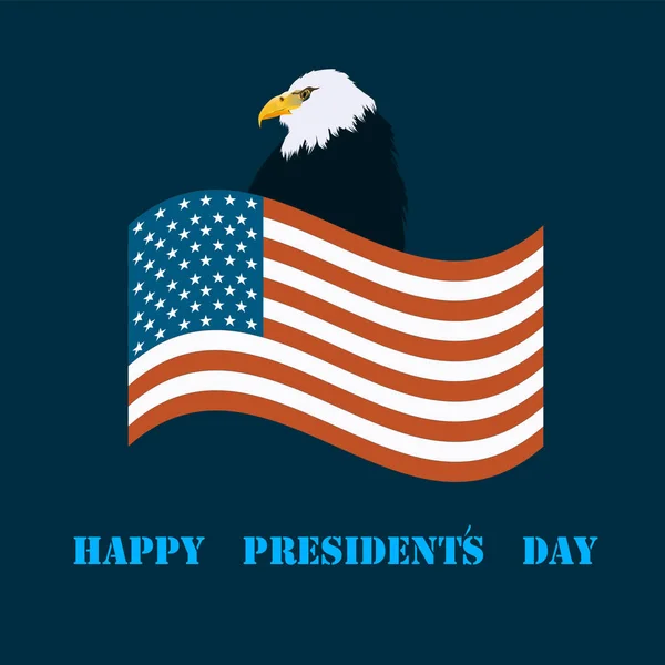 Buon Presidente Day - Bandiera Americana, Aquila - sfondo blu - vettore. Bandiera festiva, cartolina, poster . — Vettoriale Stock