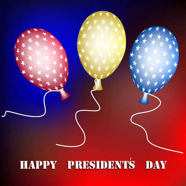 Joyeuse fête du Président - ballons avec des étoiles, fond bleu-rouge vif - vecteur. Bannière, Carte postale, Affiche . — Image vectorielle