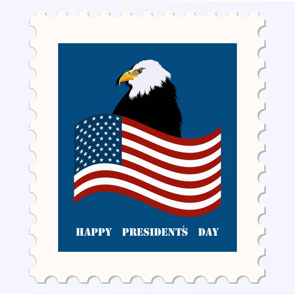 Sello postal - Feliz Día del Presidente - con símbolos de Estados Unidos - bandera, águila - aislado sobre fondo blanco - vector . — Vector de stock