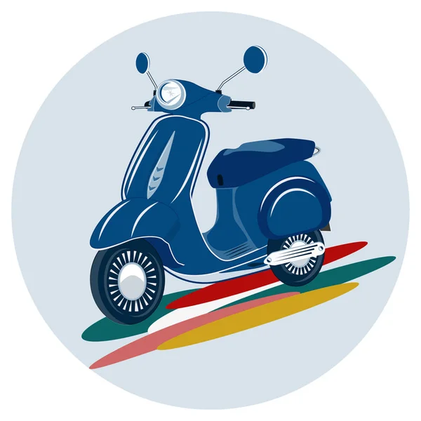 Motor scooter - round icon, isolated on white background - vector. Spring. Relaxation. — 스톡 벡터