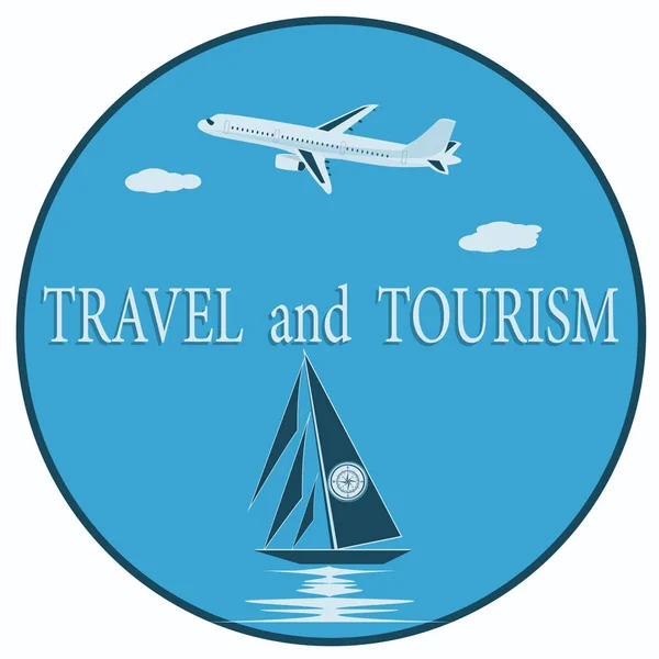 Airplane, yacht - round icon - isolated on white background - vector. Tourism and travel. — Stock Vector