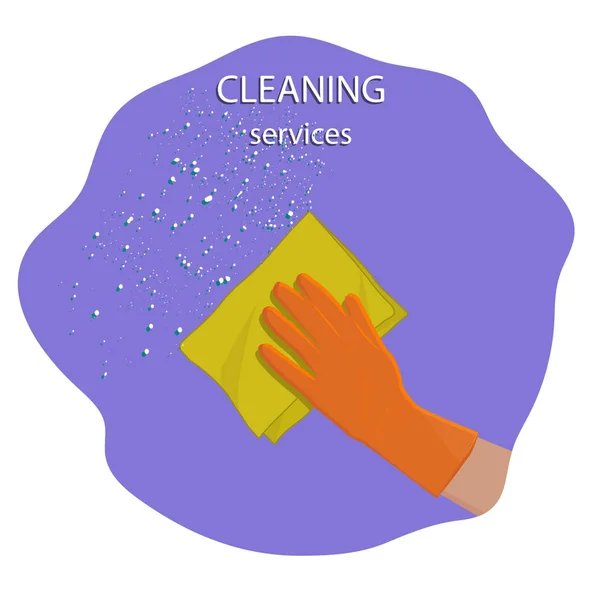 Sprzątanie - dłoń w gumowej rękawiczce trzyma chusteczkę - ikona abstrakcyjna - wektor. — Wektor stockowy