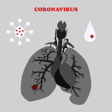 Patient's lungs, virus stamps - spray of drops - isolated on a light background - vector. Design element. Coronavirus. Pandemic concept.