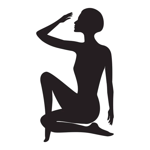 轮廓女性坐着,优雅优雅的姿势,隔离在白色背景矢量上.生活方式。体育、健身俱乐部徽章. — 图库矢量图片