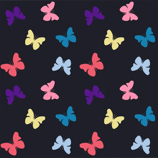 Papillons multicolores sur un fond sombre - art, vecteur. Modèle — Image vectorielle